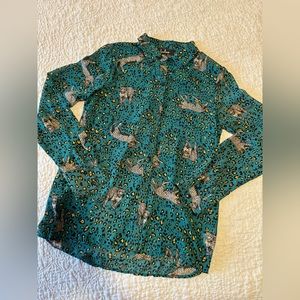 LULU's lulu's One Cool Cat Emerald Green Leopard Print Button-Up Top